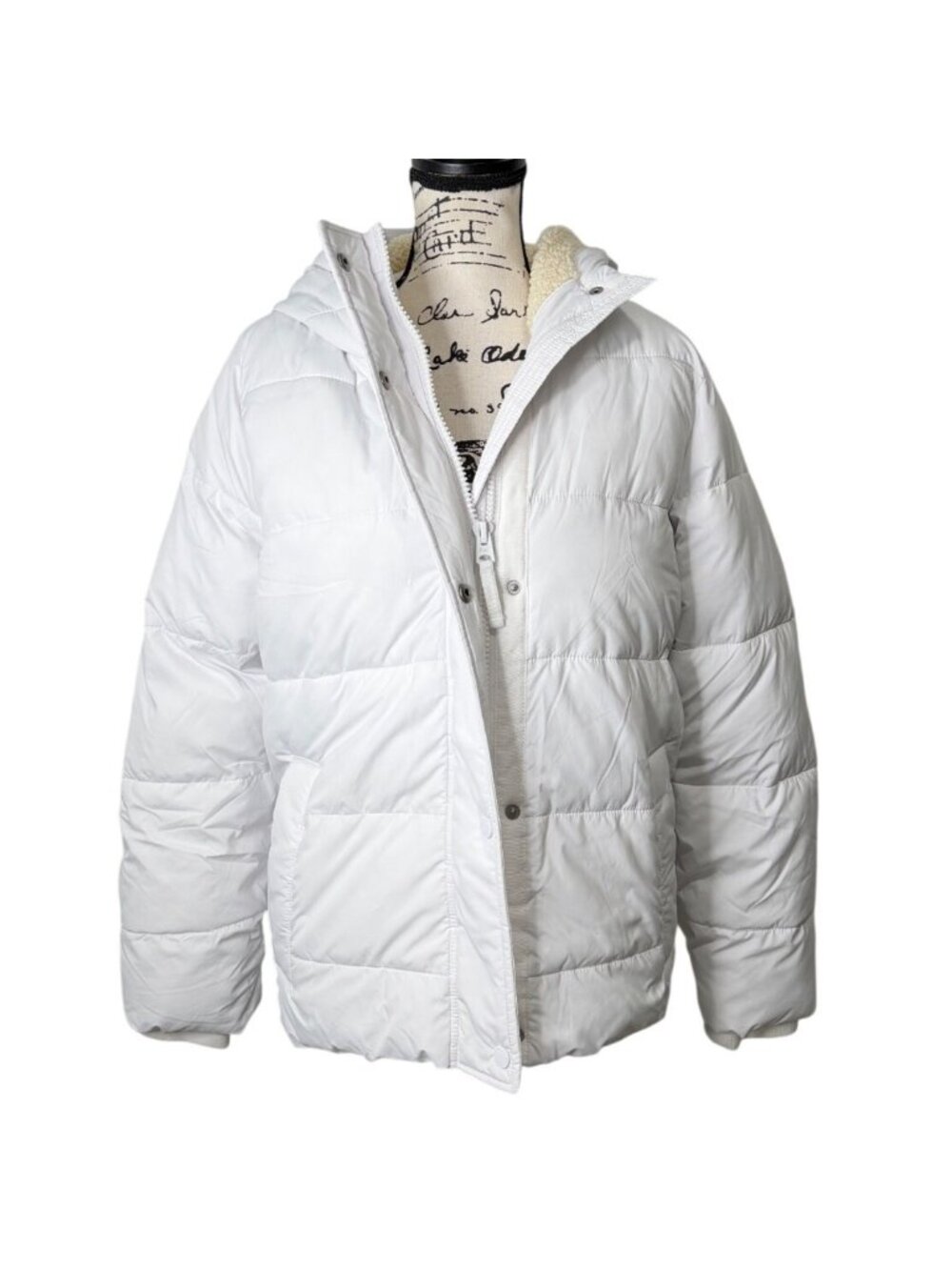 Abercrombie Fitch XL White Puffer Ultra Jacket Hood Sherpa Wind Water Resistant